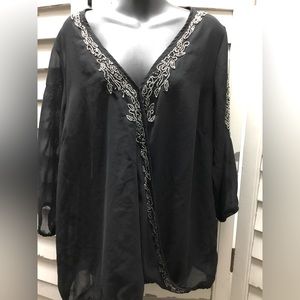 Beaded sheer black blouse by MBLM size lL